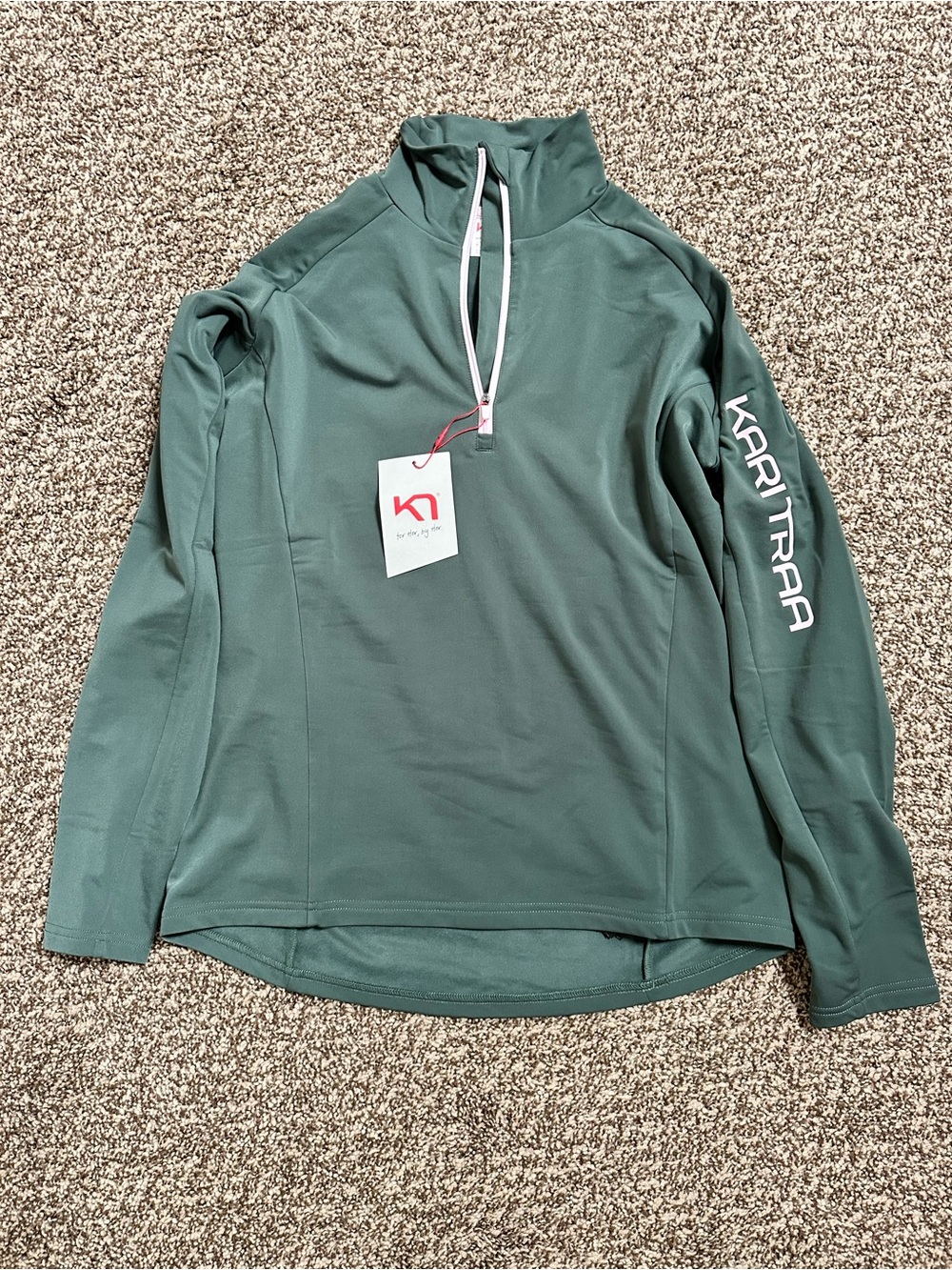 Kari Traa Evelyn Mid Layer Green Quarter-Zip Performance Pullover